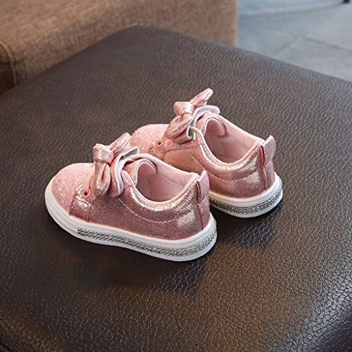 YWLINK Ciclismo Zapatos Bebé NiñAs NiñOs Lentejuelas Bling Bowknot Crystal Run Sport Zapatillas Antideslizante Transpirable Rosa,Plata,Oro 21-30