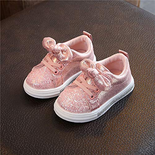 YWLINK Ciclismo Zapatos Bebé NiñAs NiñOs Lentejuelas Bling Bowknot Crystal Run Sport Zapatillas Antideslizante Transpirable Rosa,Plata,Oro 21-30