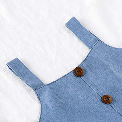 YWLINK Conjunto Bebé NiñAs Verano Mezcla De AlgodóN Sleeveless Plisada Sling Top Camiseta Manga Corta + Arco Pantalones Conjunto Moda Casual Lindo Regalo De CumpleañOs Viajes(Azul,2-3 años/110)