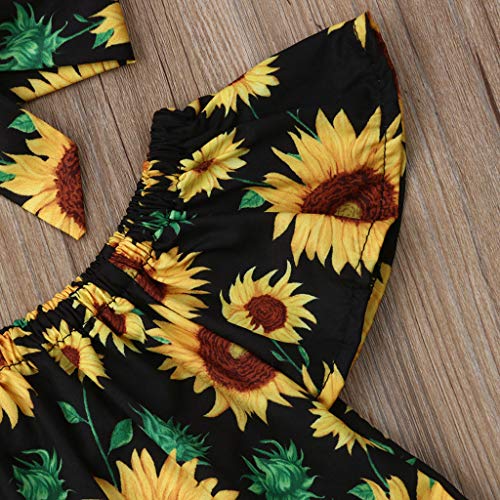 YWLINK Conjunto NiñA Manga Corta Estampado De Girasol Un Hombro Arriba Camiseta+Jeans De Moda+Juego De Correas para El Cabello+Banda De Pelo Traje De 3 Piezas Moda Linda(Amarillo,18-24 meses/100)