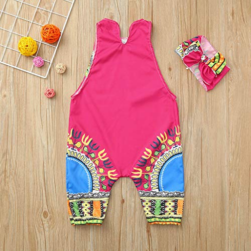 YWLINK Conjuntos NiñA,Verano Estilo Nacional Ropa Infantil del Mono del Mameluco del Estampado Africano Sin Mangas+Banda De Pelo Conjunto De 2 Piezas La Moda Vestido De Fiesta(Rojo,5-6 años/120)