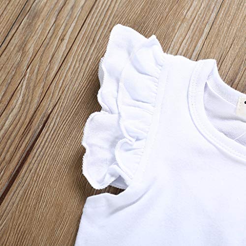 YWLINK Lindo 3PC Ropa De Bebe Verano Mezcla De Algodon De Manga Voladora Color SóLido Traje De Mameluco+Vestido De Chaleco De La Honda Impresa+Conjunto De Diadema Playa(Blanco,0-6 meses/70)