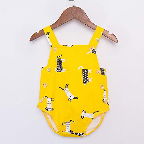 YWLINK Mono De Bebe NiñA NiñO,Verano Mameluco De ImpresióN Lindo Dibujos Animados Sin Mangas Conjuntos Traje De Rastreo Vestido De NiñA para Bautizo Casual CóModo Edad(Y-Amarillo,3-6 meses/70)