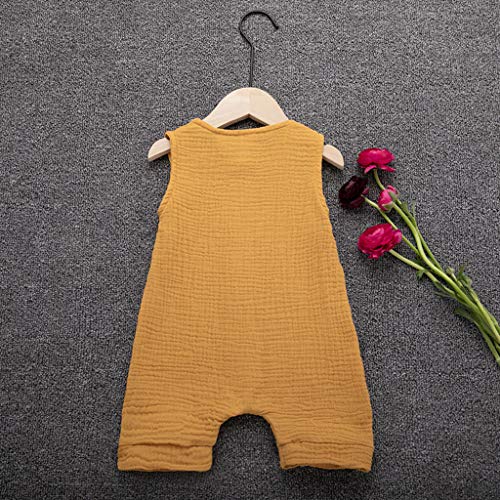 YWLINK Mono De Bebe,ReciéN Nacido Verano Mezcla De AlgodóN NiñO Sin Mangas Color SóLido Doblar Camisola Mono Lindo Ocio Y Confort Ropa De Bebe Fiesta CumpleañOs Regalo(Amarillo,6-12 meses/80)