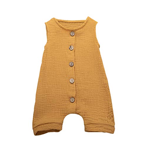 YWLINK Mono De Bebe,ReciéN Nacido Verano Mezcla De AlgodóN NiñO Sin Mangas Color SóLido Doblar Camisola Mono Lindo Ocio Y Confort Ropa De Bebe Fiesta CumpleañOs Regalo(Amarillo,6-12 meses/80)