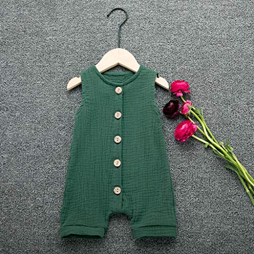 YWLINK Mono De Bebe,ReciéN Nacido Verano Mezcla De AlgodóN NiñO Sin Mangas Color SóLido Doblar Camisola Mono Lindo Ocio Y Confort Ropa De Bebe Fiesta CumpleañOs Regalo(Verde,18-24 meses/100)