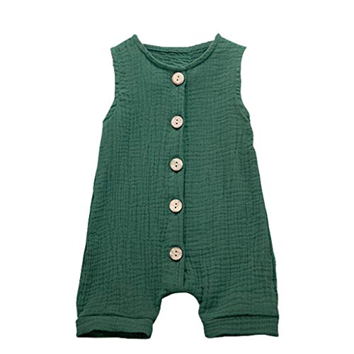 YWLINK Mono De Bebe,ReciéN Nacido Verano Mezcla De AlgodóN NiñO Sin Mangas Color SóLido Doblar Camisola Mono Lindo Ocio Y Confort Ropa De Bebe Fiesta CumpleañOs Regalo(Verde,18-24 meses/100)