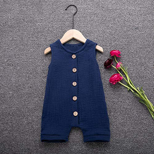 YWLINK Mono De Bebe,ReciéN Nacido Verano Mezcla De AlgodóN NiñO Sin Mangas Color SóLido Doblar Camisola Mono Lindo Ocio Y Confort Ropa De Bebe Fiesta CumpleañOs Regalo(Azul,3-6 meses/70)