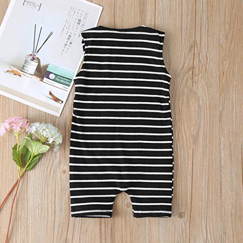 YWLINK Mono NiñO Bebé NiñA Mezcla De AlgodóN Traje De Escalada Casual con Estampado De Rayas Sin Mangas Mameluco Suave Y CóModo Pijama FáCil De Poner Y Quitar Petos Ropa De Bebe(Negro,0-6 Meses)