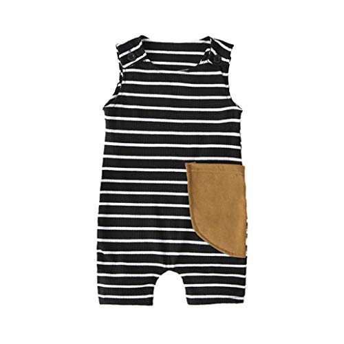 YWLINK Mono NiñO Bebé NiñA Mezcla De AlgodóN Traje De Escalada Casual con Estampado De Rayas Sin Mangas Mameluco Suave Y CóModo Pijama FáCil De Poner Y Quitar Petos Ropa De Bebe(Negro,0-6 Meses)