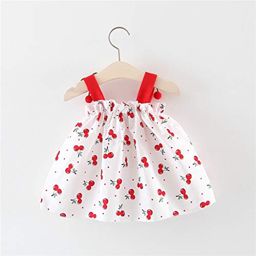 YWLINK NiñAs 2PC Verano Vestido Sin Mangas con Estampado De Cereza con Volantes Vestido De Princesa+Sombrero De Paja Lindo Ropa De NiñOs Muy Bonito Regalo(Rojo,12-18 Months/80/7/8)