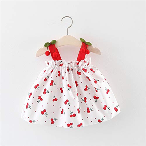 YWLINK NiñAs 2PC Verano Vestido Sin Mangas con Estampado De Cereza con Volantes Vestido De Princesa+Sombrero De Paja Lindo Ropa De NiñOs Muy Bonito Regalo(Rojo,18-24 Months/90/9/10)