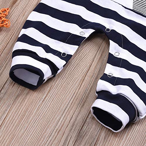 YWLINK Ropa De Abrigo para Bebé ReciéN Nacido Mono De Rayas De Elefante De Manga Larga De OtoñO Mameluco Mezcla De AlgodóN CóModo Y Suave Pijama Casual+Sombrero Traje De NiñOs(Blanco,0-6 meses/70)