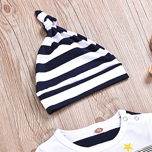 YWLINK Ropa De Abrigo para Bebé ReciéN Nacido Mono De Rayas De Elefante De Manga Larga De OtoñO Mameluco Mezcla De AlgodóN CóModo Y Suave Pijama Casual+Sombrero Traje De NiñOs(Blanco,0-6 meses/70)