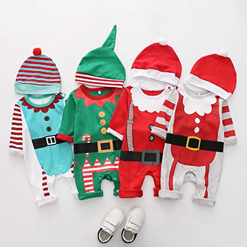 YWLINK Ropa De Bebe ReciéN Nacido Traje De Navidad Navidad Dibujos Animados Sombrero Gorro Mameluco Mono Mono Mezcla De AlgodóN Pijama Suave Y CóModo 0-24 Meses Disfraz Divertido Lindo Juego De Roles