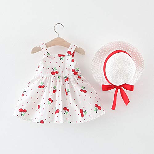 YWLINK Verano 2PC Sin Mangas Toddler Baby Kids Girls Sin Mangas Cherry Dot Princess Dresses Bow Hat Outfits, Elegante Y Dulce Regalo De CumpleañOs Fiesta De Vacaciones