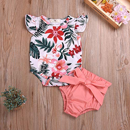 YWLINK Verano Mezcla De Algodon Lindo 2PC Ropa De Bebe Mono Estampado+Short De Arco De Color Liso Traje CóModo Rendimiento Fiesta Regalo(Blanco,12-18 meses/90)