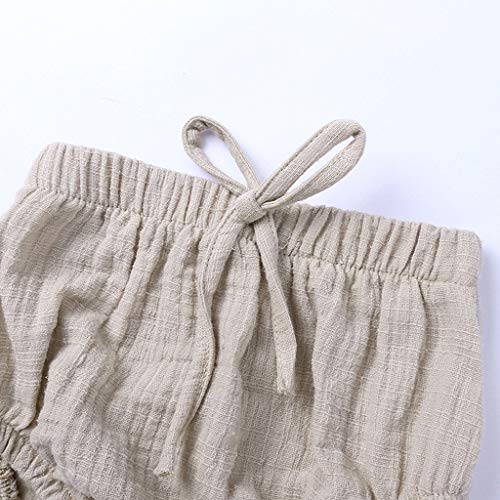 YWLINK♥Mono De Bebe Verano NiñOs NiñAsCamiseta Sin Mangas De Lino De Manga Corta Traje De Rastreo+Encaje Pantalones Cortos Moda Casual Lindo Vestido Bautizo Ropa De Bebe(Beige,6-12 meses/80)