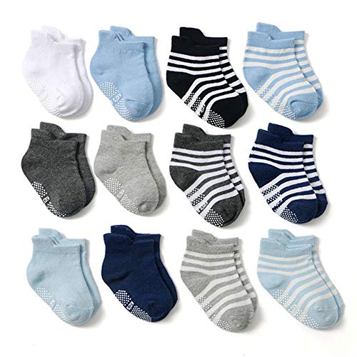 Z-Chen Calcetines Antideslizantes para Bebé Niños (Pack de 12 Pares), Niños, 0-1 Años