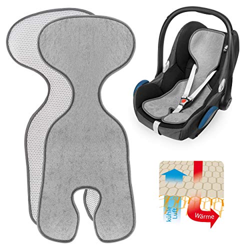 Zamboo Asiento de Verano Grupo 0+ (se adapta a Maxi-Cosi/Cybex/Römer) - Colchoneta 3D transpirable, reduce la sudoración y protege la funda de la silla - Gris