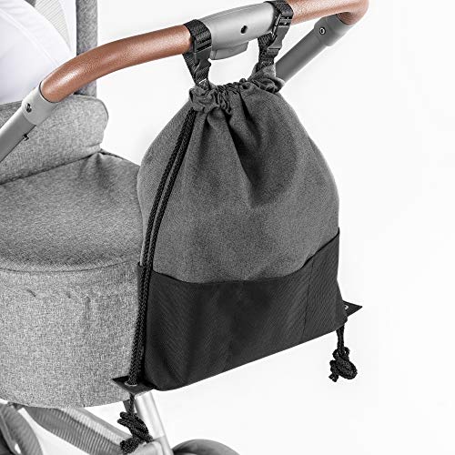 Zamboo Bolsa Ligera Silla de paseo - Bolso Panera Universal/Organizador Carrito con ganchos - Pequeño bolso cambiador/Mochila para pañales - Gris Negro Mochila para pañales - Gris Negro