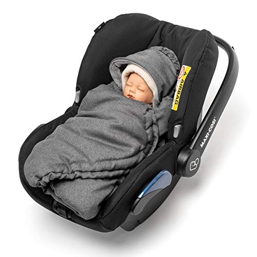 Zamboo - Manta Envolvente Universal para Maxicosi/Portabebés | Arrullo para Sillas de Coche, forro polar térmico, capucha y bolsa, práctica alternativa a los sacos, color gris