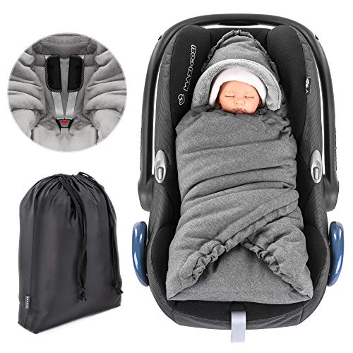 Zamboo - Manta Envolvente Universal para Maxicosi/Portabebés | Arrullo para Sillas de Coche, forro polar térmico, capucha y bolsa, práctica alternativa a los sacos, color gris