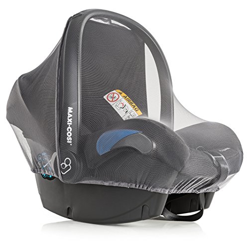 Zamboo Mosquitera Grupo 0+ (se adapta a Maxi-Cosi / Cybex / Römer) - Red antiinsectos para silla de coche, resistente, con goma elástica y abertura para asa - Gris