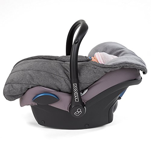 Zamboo - Saco de invierno DELUXE con forro polar térmico, capucha y bolsa para Sillas de Grupo 0+ (se adapta a Maxi-Cosi/Cybex/Römer) - color gris jaspeado