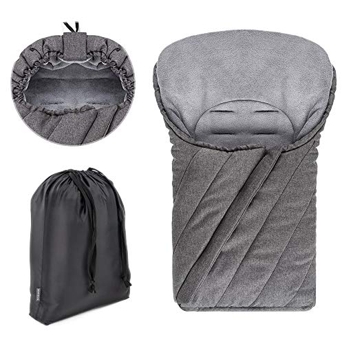 Zamboo - Saco de invierno DELUXE con forro polar térmico, capucha y bolsa para Sillas de Grupo 0+ (se adapta a Maxi-Cosi/Cybex/Römer) - color gris jaspeado