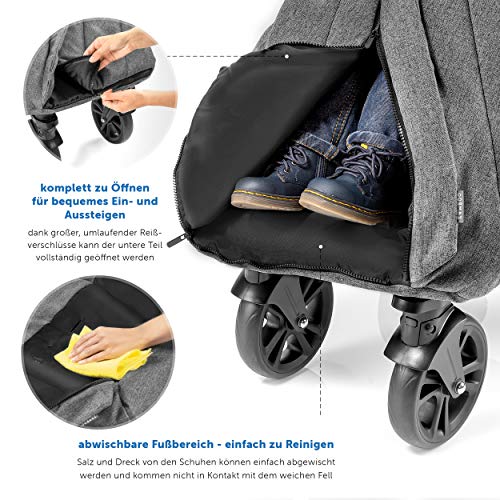 Zamboo - Saco de invierno Universal para Cochecito y Silla de Paseo con protección antideslizante, Forro Polar térmico Deluxe, capucha tipo momia y bolsa - Gris