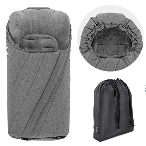 Zamboo - Saco de invierno Universal para Cochecito y Silla de Paseo con protección antideslizante, Forro Polar térmico Deluxe, capucha tipo momia y bolsa - Gris