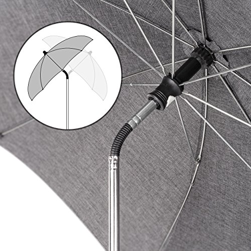 Zamboo - Sombrilla universal Carrito de bebé - Silla de paseo - Parasol flexible con soporte para tubos redondos y ovalados / Protección UV50+, 73 cm diámetro, color gris