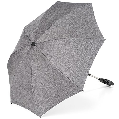 Zamboo - Sombrilla universal Carrito de bebé - Silla de paseo - Parasol flexible con soporte para tubos redondos y ovalados / Protección UV50+, 73 cm diámetro, color gris