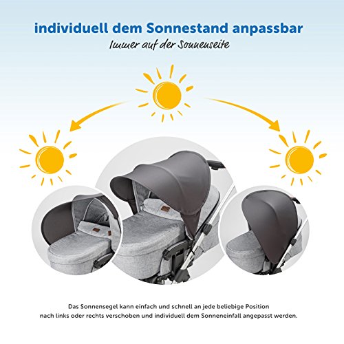 Zamboo Toldo Pop Up XL / Protector solar Universal para cochecitos, capazos y sillas de paseo - Parasol con protección UV 40+ y funda - Gris oscuro