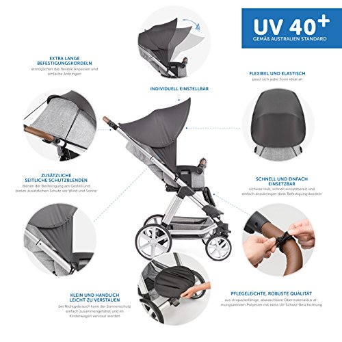 Zamboo Toldo Pop Up XL / Protector solar Universal para cochecitos, capazos y sillas de paseo - Parasol con protección UV 40+ y funda - Gris oscuro