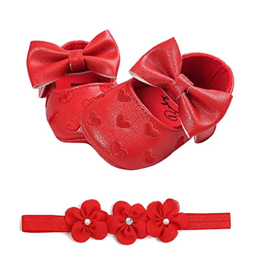 Zapatos Bebé Niña+Diademas SHOBDW Regalo Flores Suela Suave Antideslizante Zapatillas Lindo Dulce Bowknot Zapatos De Princesa Zapatos Bebe Primeros Pasos 2019 Zapatos Bebé Recién Nacida(Rojo,0~6)