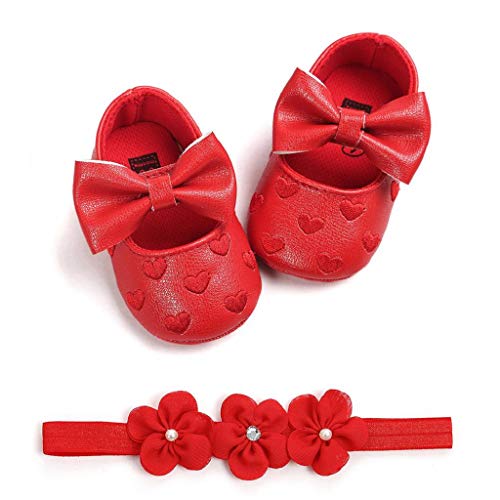 Zapatos Bebé Niña+Diademas SHOBDW Regalo Flores Suela Suave Antideslizante Zapatillas Lindo Dulce Bowknot Zapatos De Princesa Zapatos Bebe Primeros Pasos 2019 Zapatos Bebé Recién Nacida(Rojo,0~6)