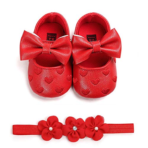 Zapatos Bebé Niña+Diademas SHOBDW Regalo Flores Suela Suave Antideslizante Zapatillas Lindo Dulce Bowknot Zapatos De Princesa Zapatos Bebe Primeros Pasos 2019 Zapatos Bebé Recién Nacida(Rojo,0~6)