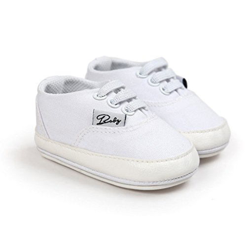 Zapatos de bebé Auxma Zapatillas de Lona para bebés Suela de Goma Antideslizante Slip-on Zapatos con cordón elástico para niños Niñas primeras Caminatas por 3-18 Meses (11cm/3-6 M, Blanco)