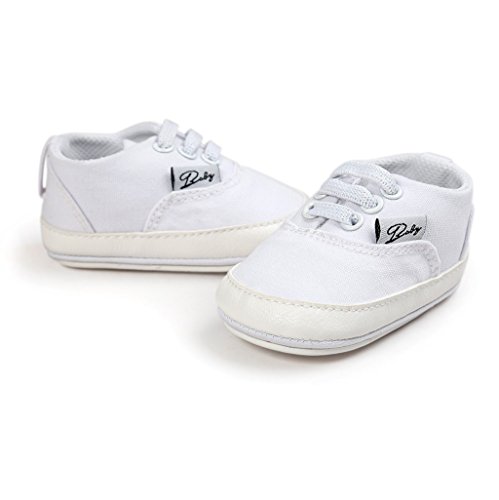 Zapatos de bebé Auxma Zapatillas de Lona para bebés Suela de Goma Antideslizante Slip-on Zapatos con cordón elástico para niños Niñas primeras Caminatas por 3-18 Meses (11cm/3-6 M, Blanco)