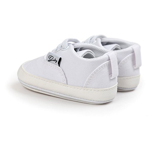 Zapatos de bebé Auxma Zapatillas de Lona para bebés Suela de Goma Antideslizante Slip-on Zapatos con cordón elástico para niños Niñas primeras Caminatas por 3-18 Meses (11cm/3-6 M, Blanco)