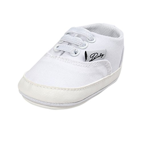 Zapatos de bebé Auxma Zapatillas de Lona para bebés Suela de Goma Antideslizante Slip-on Zapatos con cordón elástico para niños Niñas primeras Caminatas por 3-18 Meses (11cm/3-6 M, Blanco)