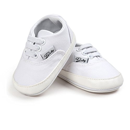 Zapatos de bebé Auxma Zapatillas de Lona para bebés Suela de Goma Antideslizante Slip-on Zapatos con cordón elástico para niños Niñas primeras Caminatas por 3-18 Meses (11cm/3-6 M, Blanco)