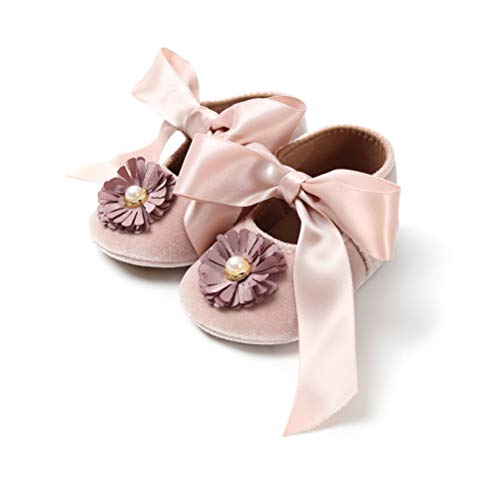 Zapatos de Bebé, Niña Princesa Terciopelo Bowknot niño Primer Caminantes Zapato 0-18 Meses Bautizo Lovely Zapatillas (0-6 Meses, Albaricoque, Tamaño de Etiqueta 11)