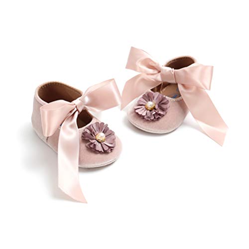 Zapatos de Bebé, Niña Princesa Terciopelo Bowknot niño Primer Caminantes Zapato 0-18 Meses Bautizo Lovely Zapatillas (0-6 Meses, Albaricoque, Tamaño de Etiqueta 11)