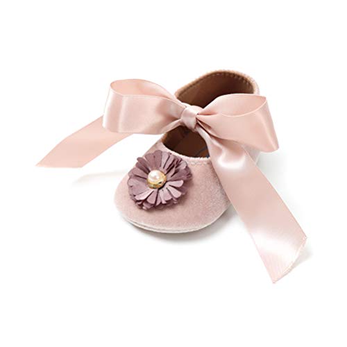 Zapatos de Bebé, Niña Princesa Terciopelo Bowknot niño Primer Caminantes Zapato 0-18 Meses Bautizo Lovely Zapatillas (0-6 Meses, Albaricoque, Tamaño de Etiqueta 11)