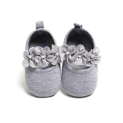 Zapatos de Niña con Diadema Regalo Set Bautizo Lovely Algodón Flor Suave Suela Zapatillas Antideslizantes Zapatos de Princesa (6-12 Meses, Gris, Tamaño de Etiqueta 12)