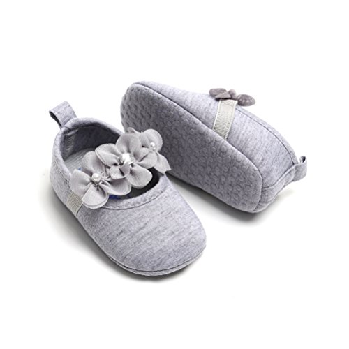 Zapatos de Niña con Diadema Regalo Set Bautizo Lovely Algodón Flor Suave Suela Zapatillas Antideslizantes Zapatos de Princesa (6-12 Meses, Gris, Tamaño de Etiqueta 12)