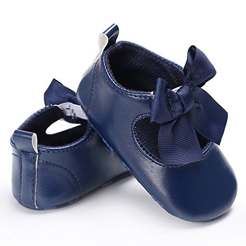 Zapatos para bebé Auxma Zapatos de Cuero de la PU del Bowknot de la niña Zapatos Antideslizantes para niños pequeños Zapatilla para 3-6 6-12 12-18 Mes (11cm/3-6 M, Azul)